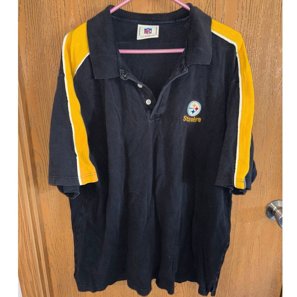 Y2K NFL Pittsburgh Steelers black yellow men’s embroidered polo shirt 2X